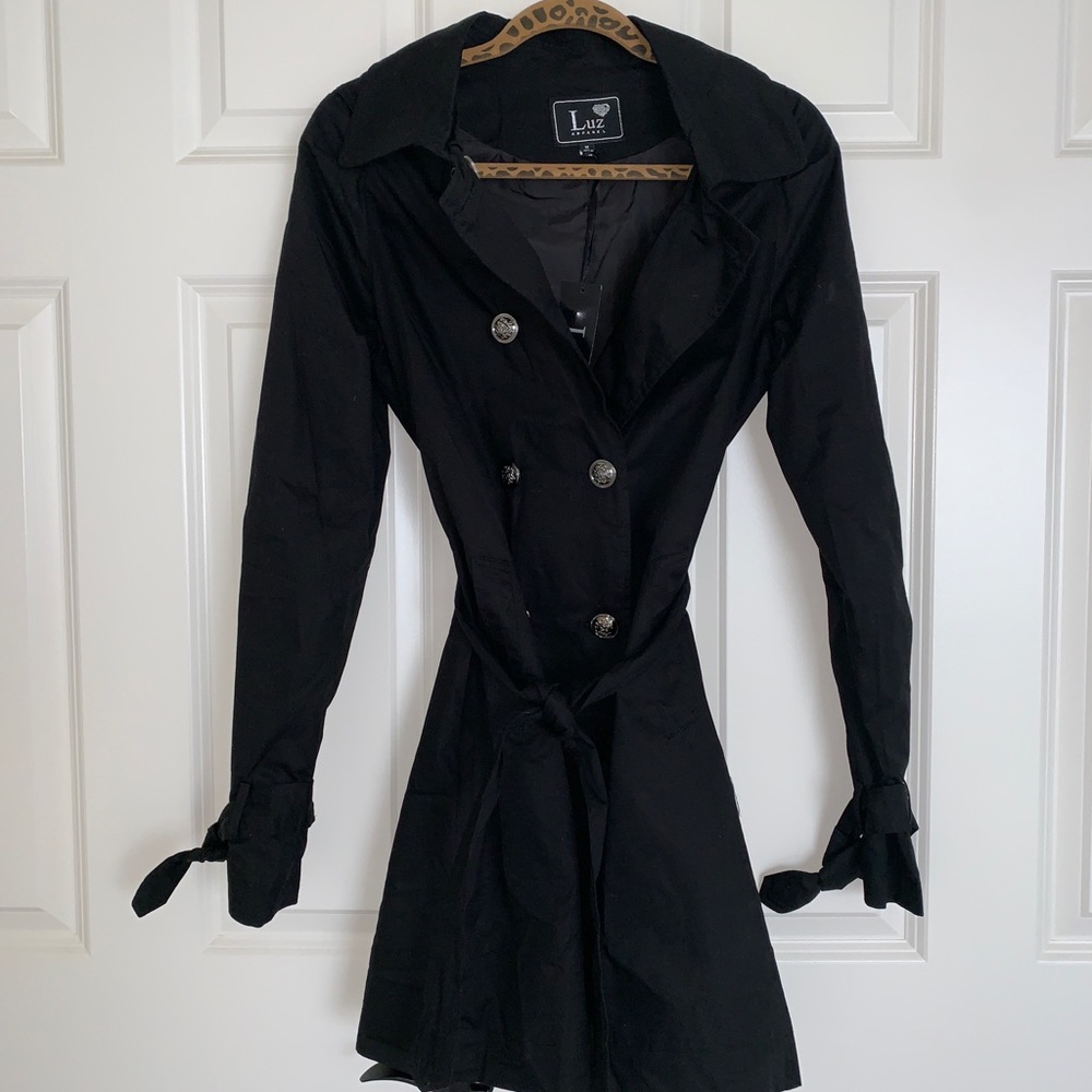Black Trench Coat - Gun metal button hardware